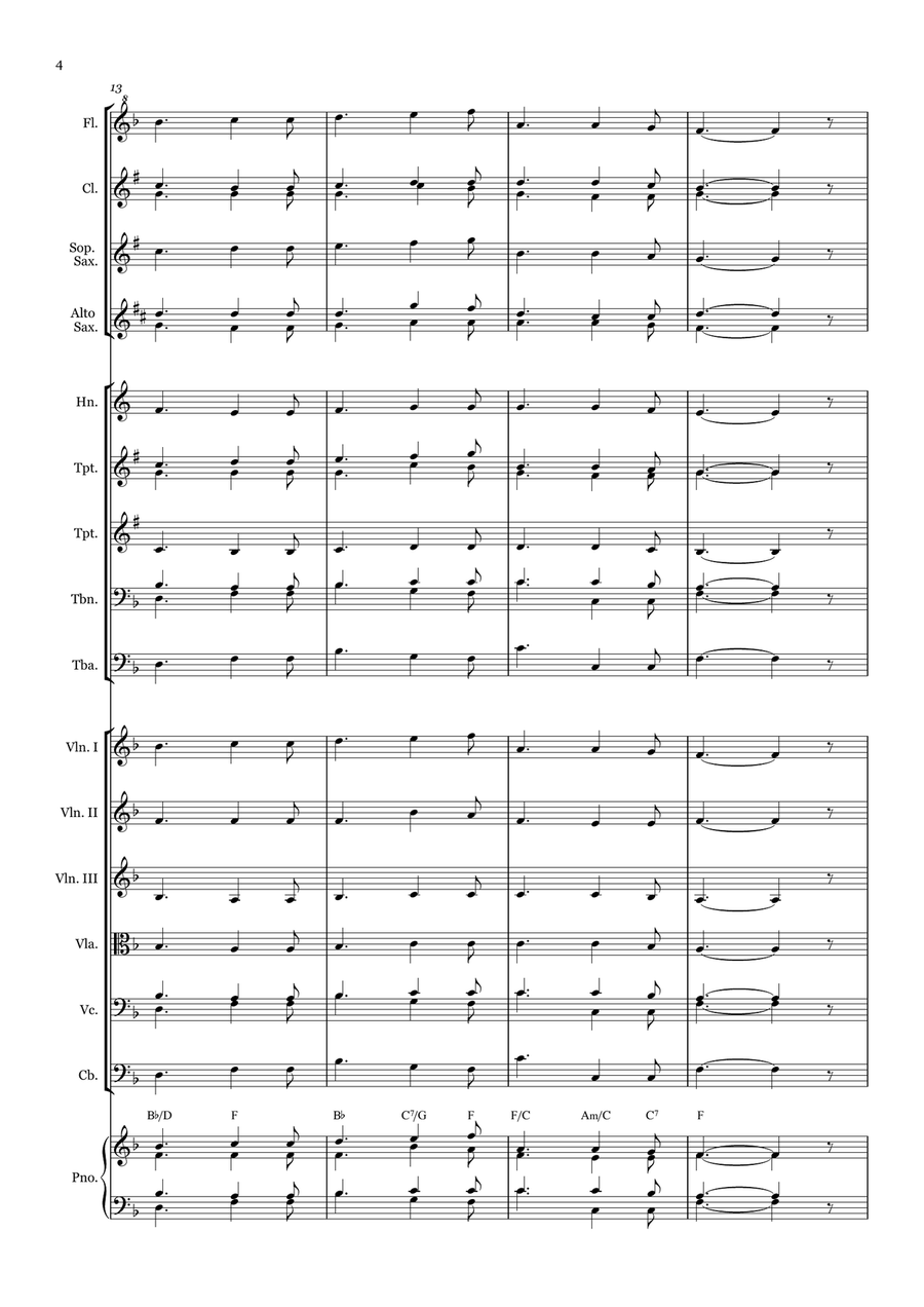 True-hearted, whole-hearted - for Beginner Orchestra. (with chords) Chamber Music scores gallery preview page 4