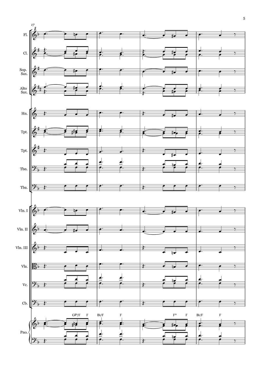 True-hearted, whole-hearted - for Beginner Orchestra. (with chords) Chamber Music scores gallery preview page 5