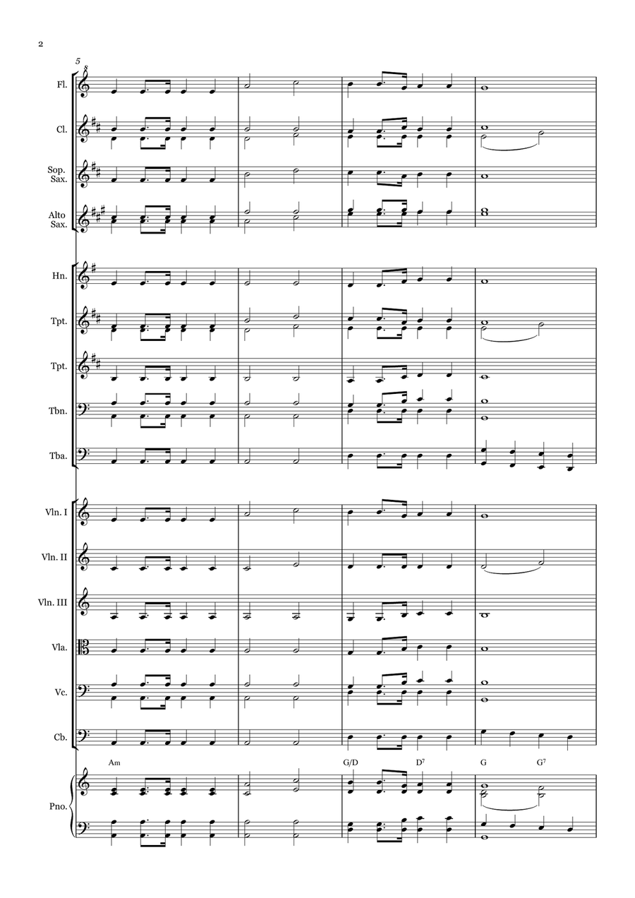 Wonderfull Grace of Jesus - for Beginner Orchestra. (with chords) Chamber Music scores gallery preview page 2