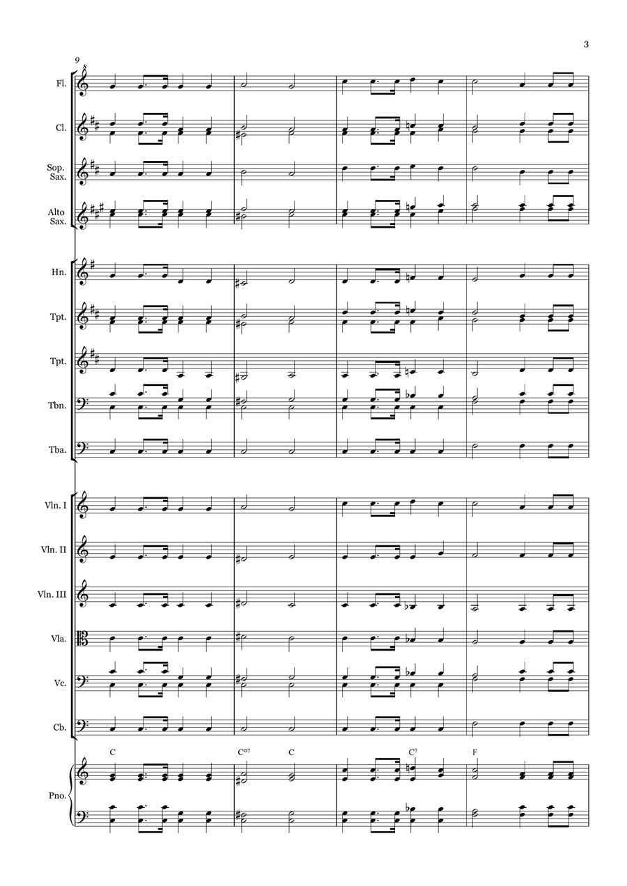 Wonderfull Grace of Jesus - for Beginner Orchestra. (with chords) Chamber Music scores gallery preview page 3