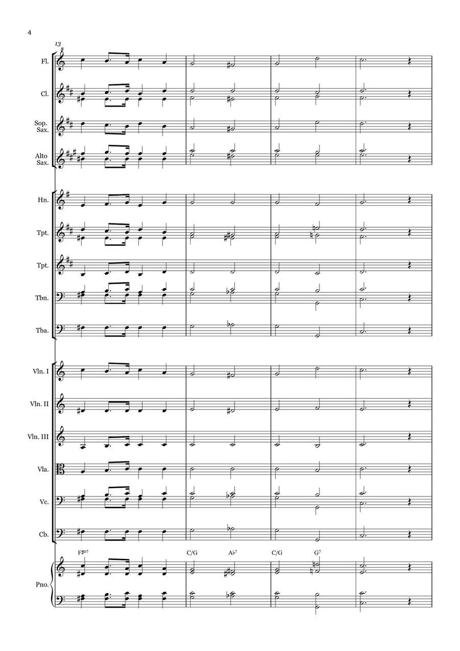 Wonderfull Grace of Jesus - for Beginner Orchestra. (with chords) Chamber Music scores gallery preview page 4