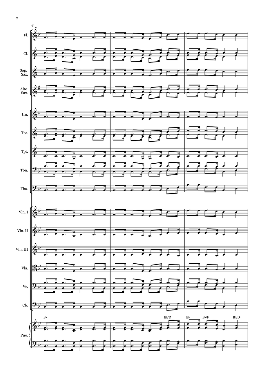 Mine Eyes Have Seen the Glory - for Beginner Orchestra. (with chords) Chamber Music scores gallery preview page 2