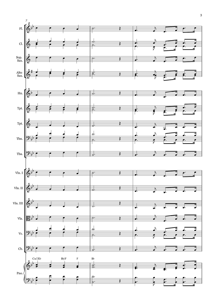 Mine Eyes Have Seen the Glory - for Beginner Orchestra. (with chords) Chamber Music scores gallery preview page 3