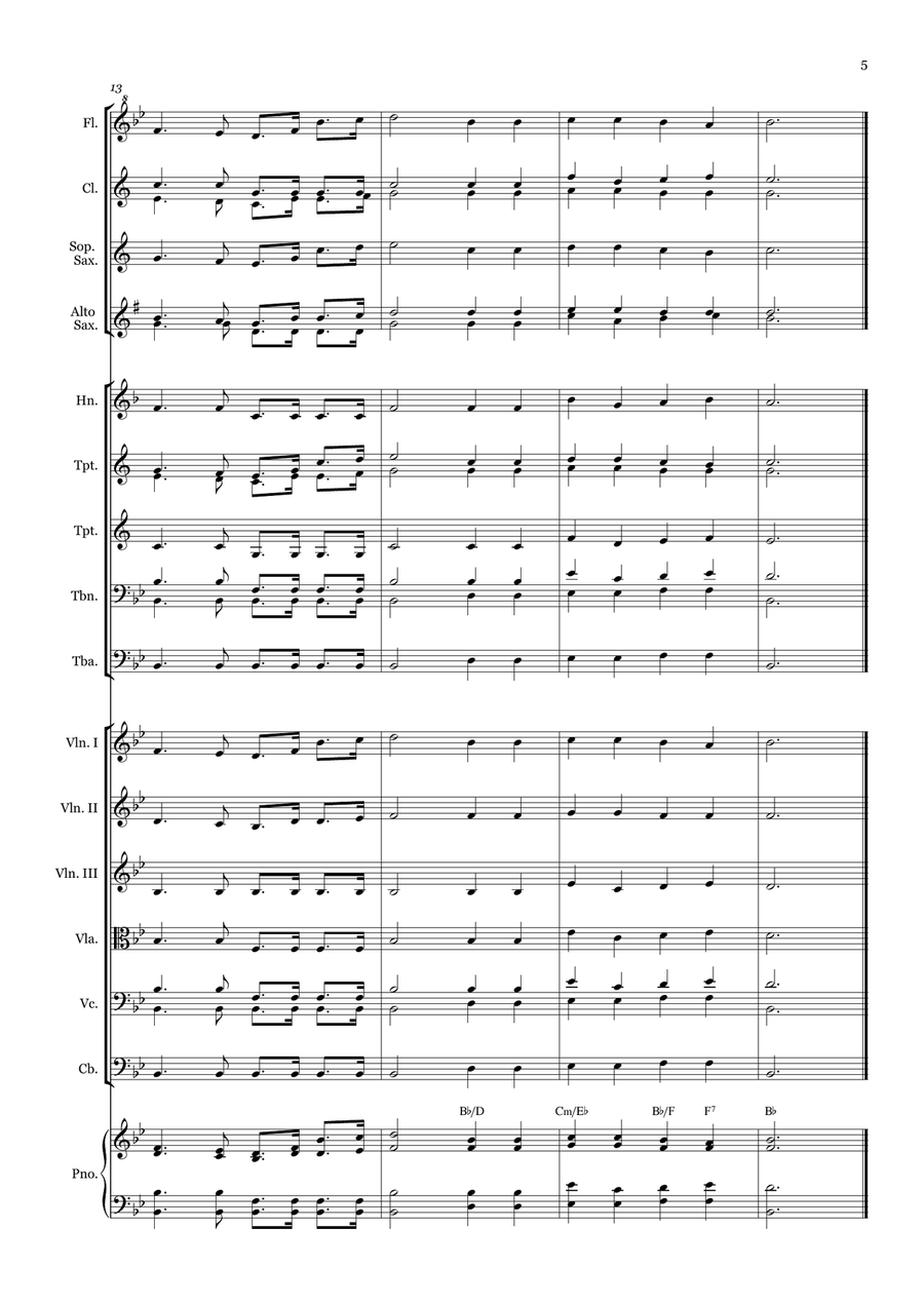 Mine Eyes Have Seen the Glory - for Beginner Orchestra. (with chords) Chamber Music scores gallery preview page 5