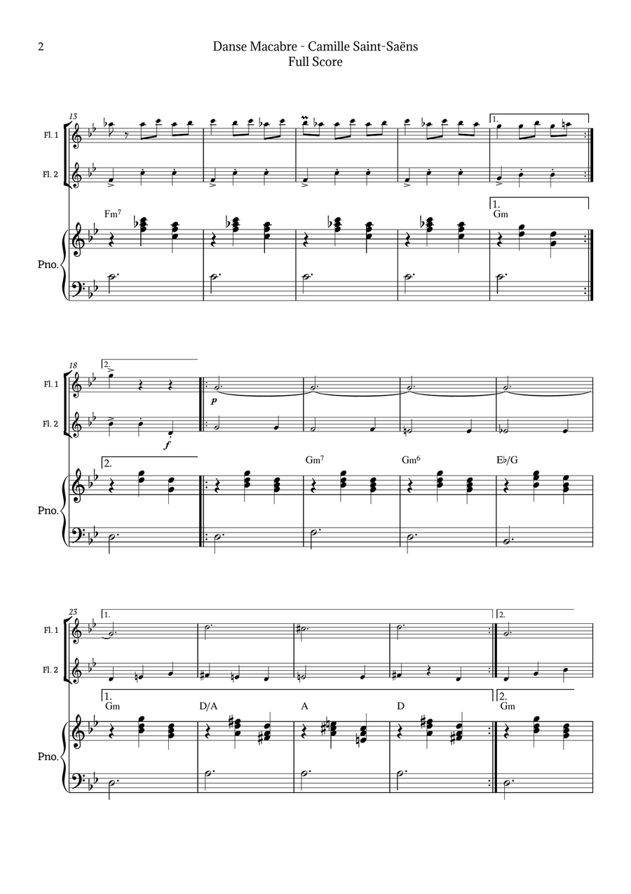 Danse Macabre by Saint-Saëns fot flute Duet and Piano Flute Duet scores gallery preview page 2