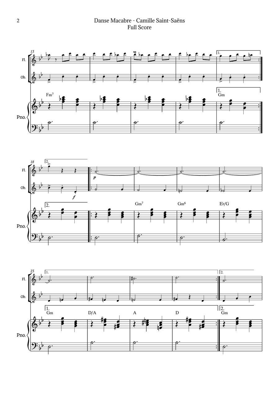 Danse Macabre by Camille Saint-Saëns Woodwind Duet scores gallery preview page 2