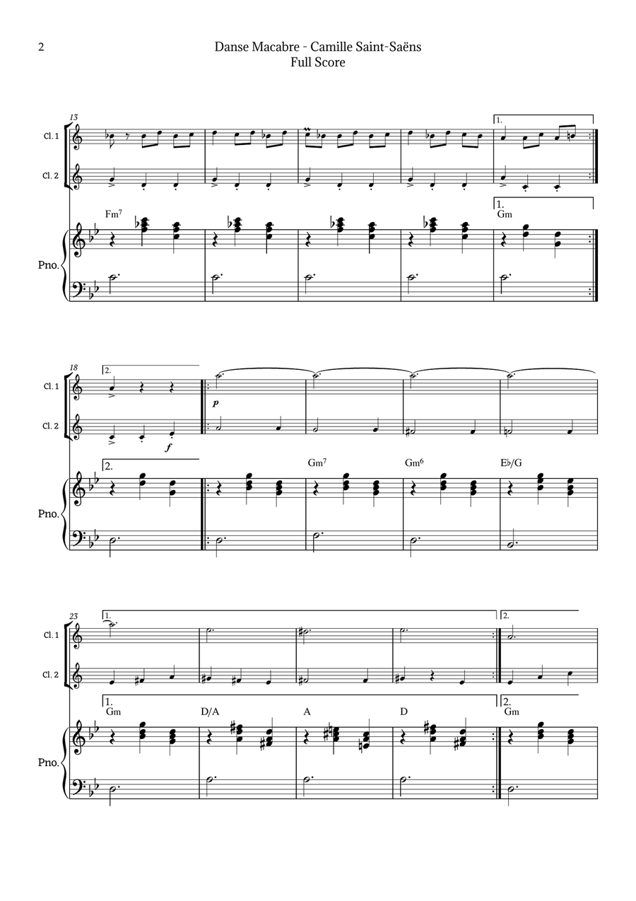 Danse Macabre by Saint-Saëns for Clarinet Duet and Piano Clarinet Duet scores gallery preview page 2