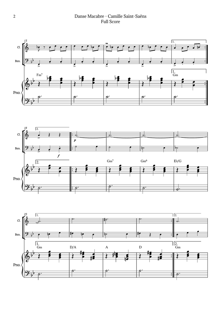Danse Macabre by Camille Saint-Saëns Woodwind Duet scores gallery preview page 2