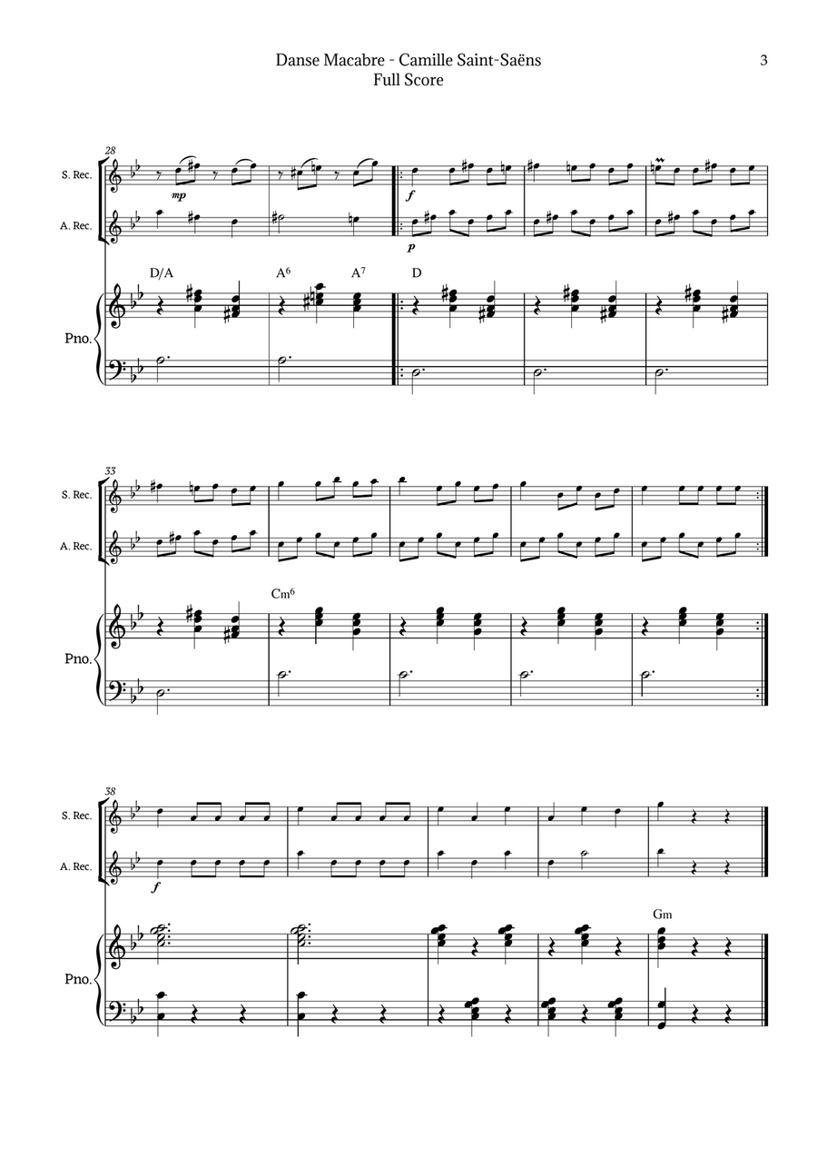 Danse Macabre by Saint-Saëns for Recorder Duet and Piano Woodwind Duet scores gallery preview page 3
