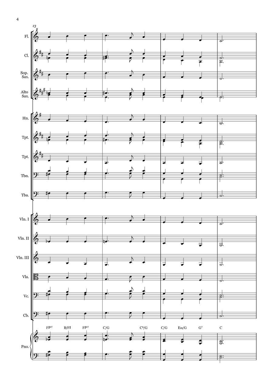 Great Is Thy Faithfulness - for Beginner Orchestra. (with chords) Chamber Music scores gallery preview page 4