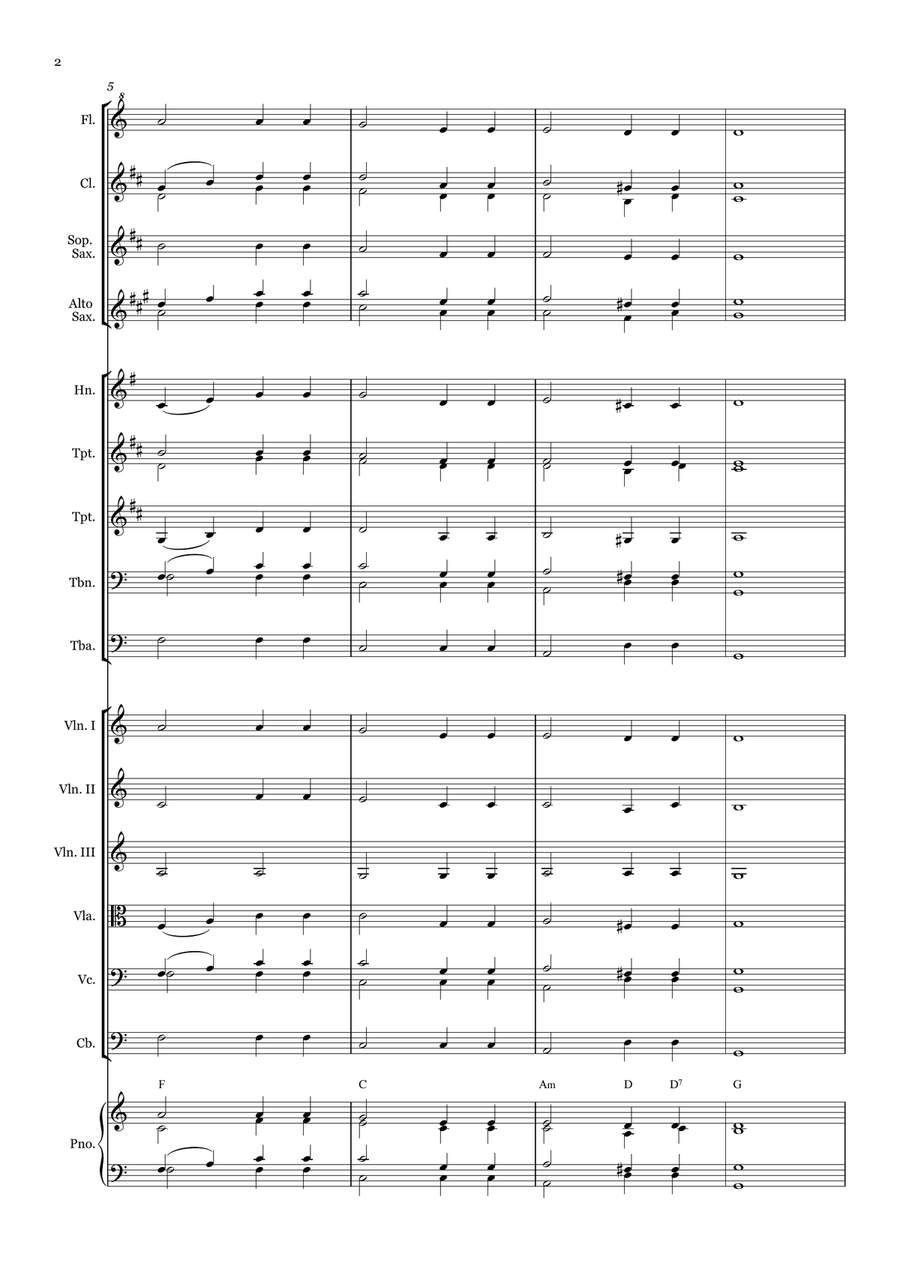 Nearer, still nearer - for Beginner Orchestra. (with chords) Chamber Music scores gallery preview page 2