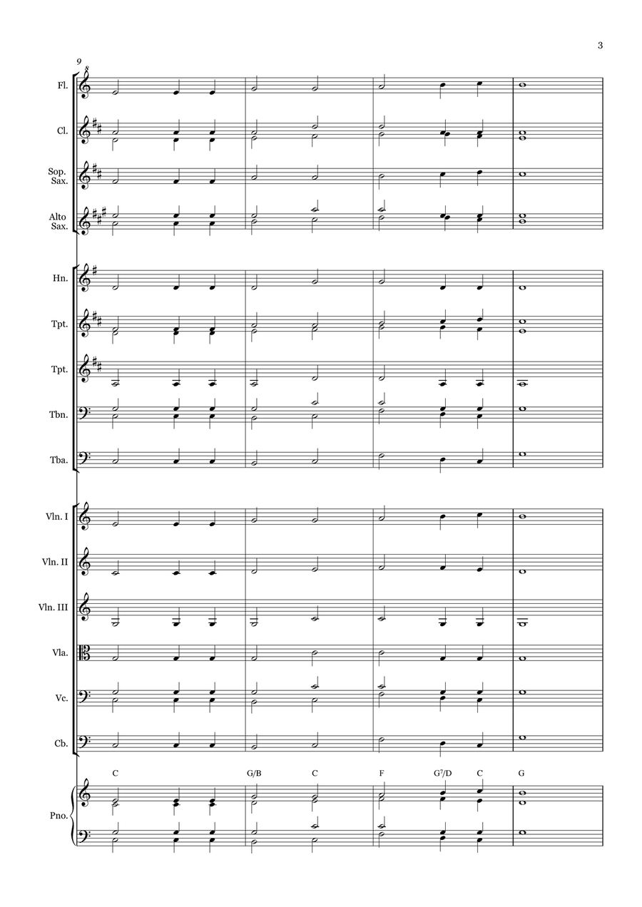 Nearer, still nearer - for Beginner Orchestra. (with chords) Chamber Music scores gallery preview page 3