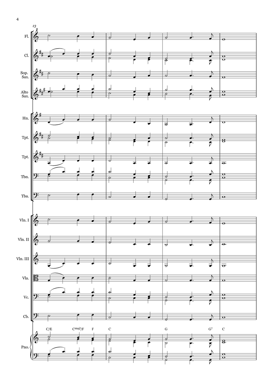 Nearer, still nearer - for Beginner Orchestra. (with chords) Chamber Music scores gallery preview page 4