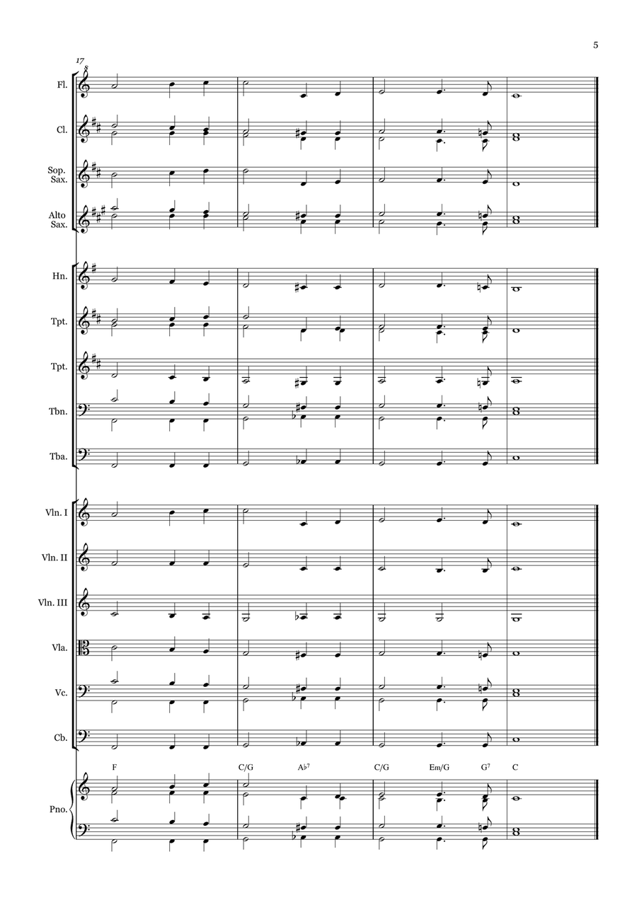 Nearer, still nearer - for Beginner Orchestra. (with chords) Chamber Music scores gallery preview page 5