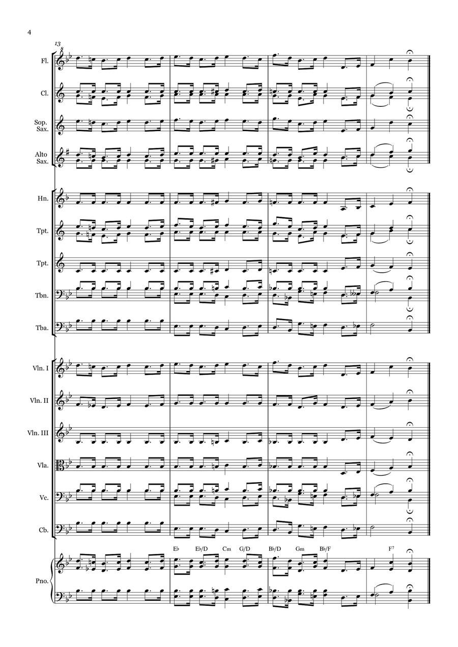 Let us praise God - for Beginner Orchestra. (with chords) Chamber Music scores gallery preview page 4
