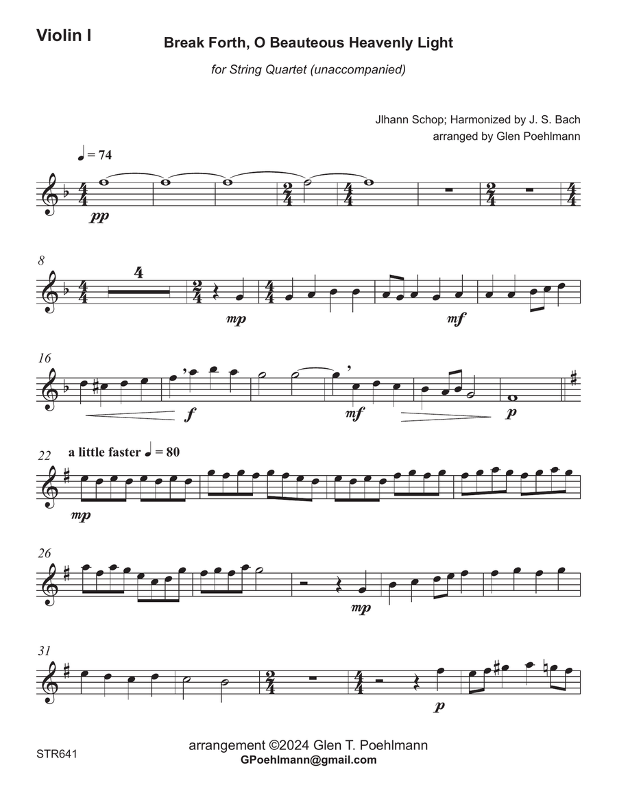 BREAK FORTH O BEAUTEOUS HEAVENLY LIGHT String Quartet scores gallery preview page 4