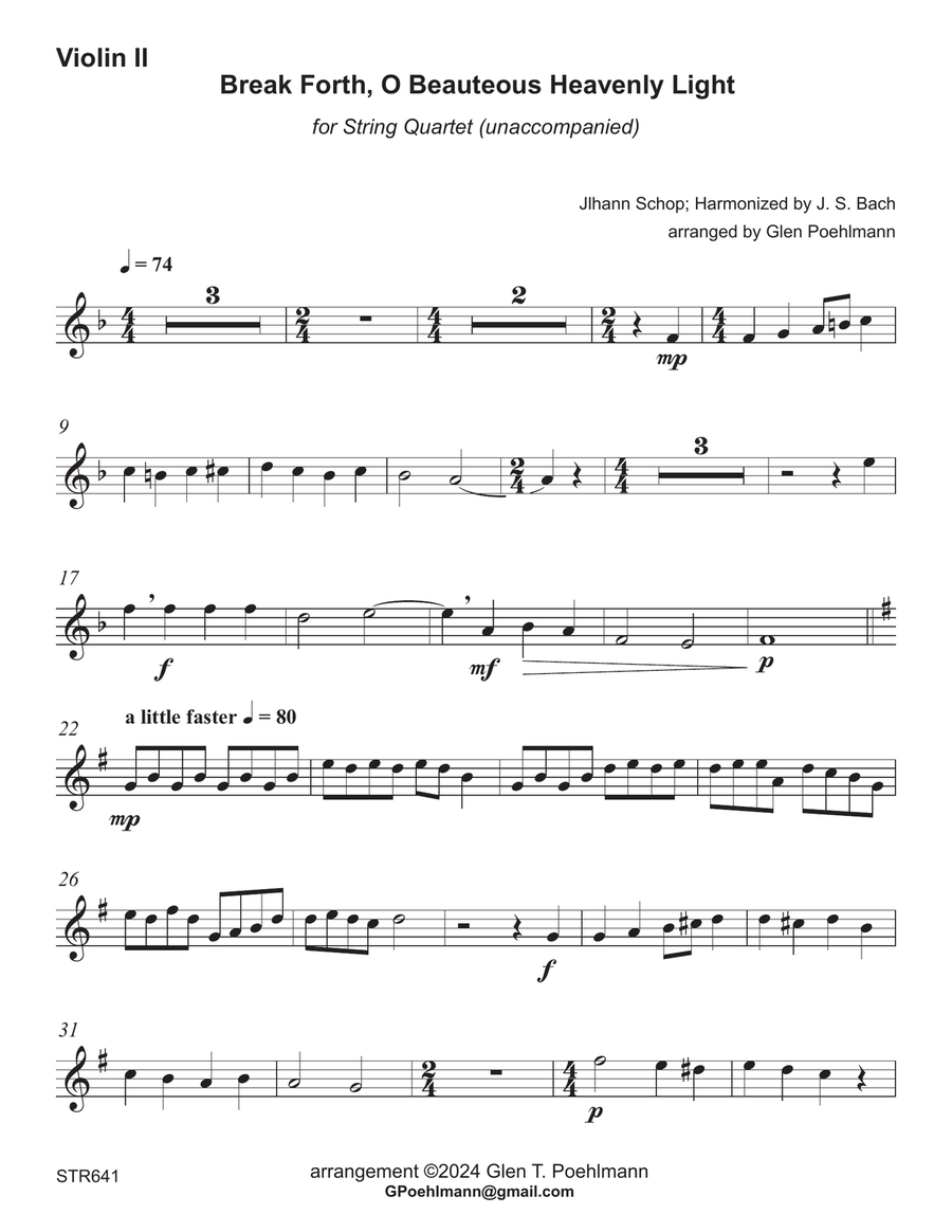 BREAK FORTH O BEAUTEOUS HEAVENLY LIGHT String Quartet scores gallery preview page 6