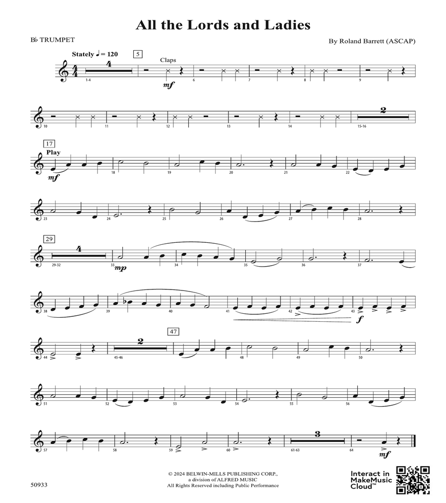 All the Lords and Ladies: 1st B-flat Trumpet B-Flat Trumpet scores gallery preview page 1