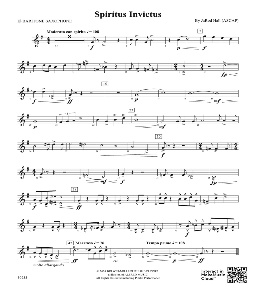 Spiritus Invictus: E-flat Baritone Saxophone Baritone Saxophone scores gallery preview page 1