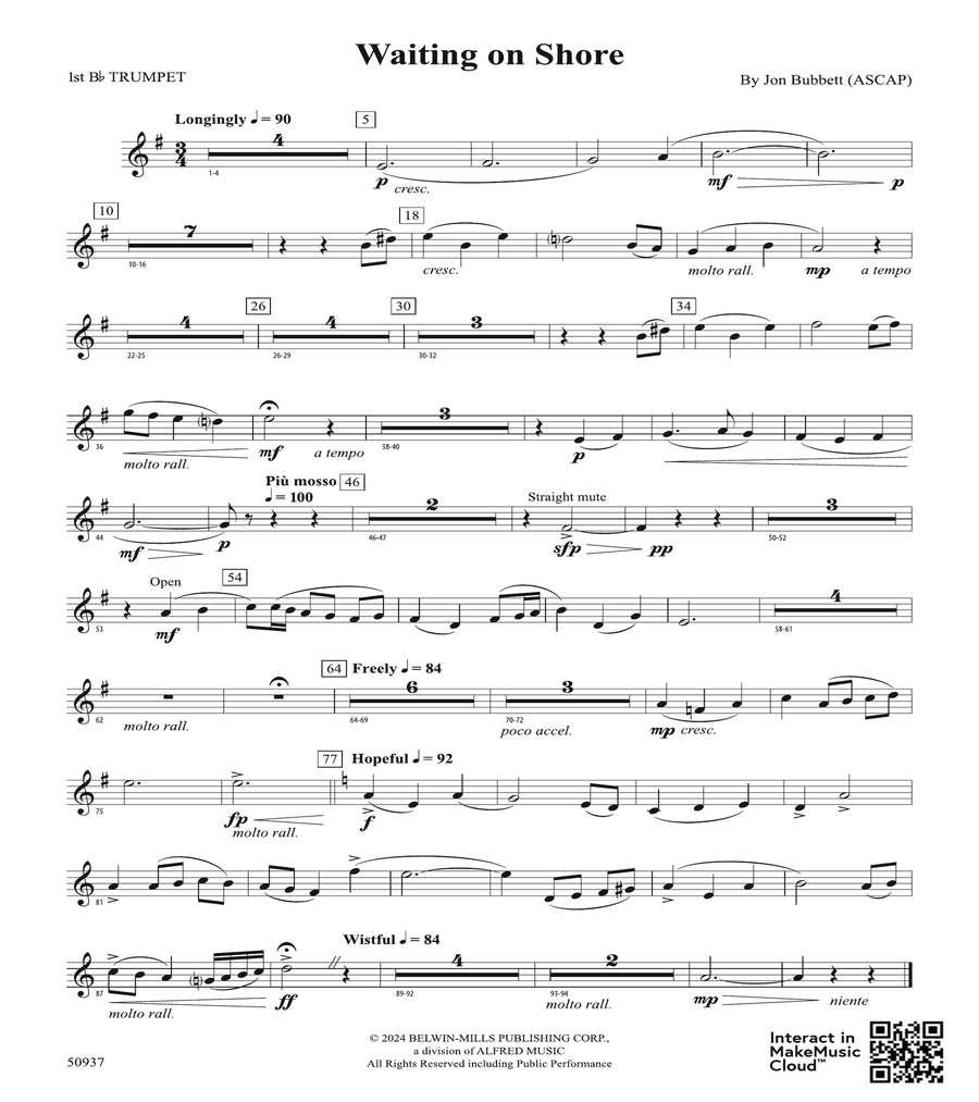 Waiting on Shore: 1st B-flat Trumpet B-Flat Trumpet scores gallery preview page 1
