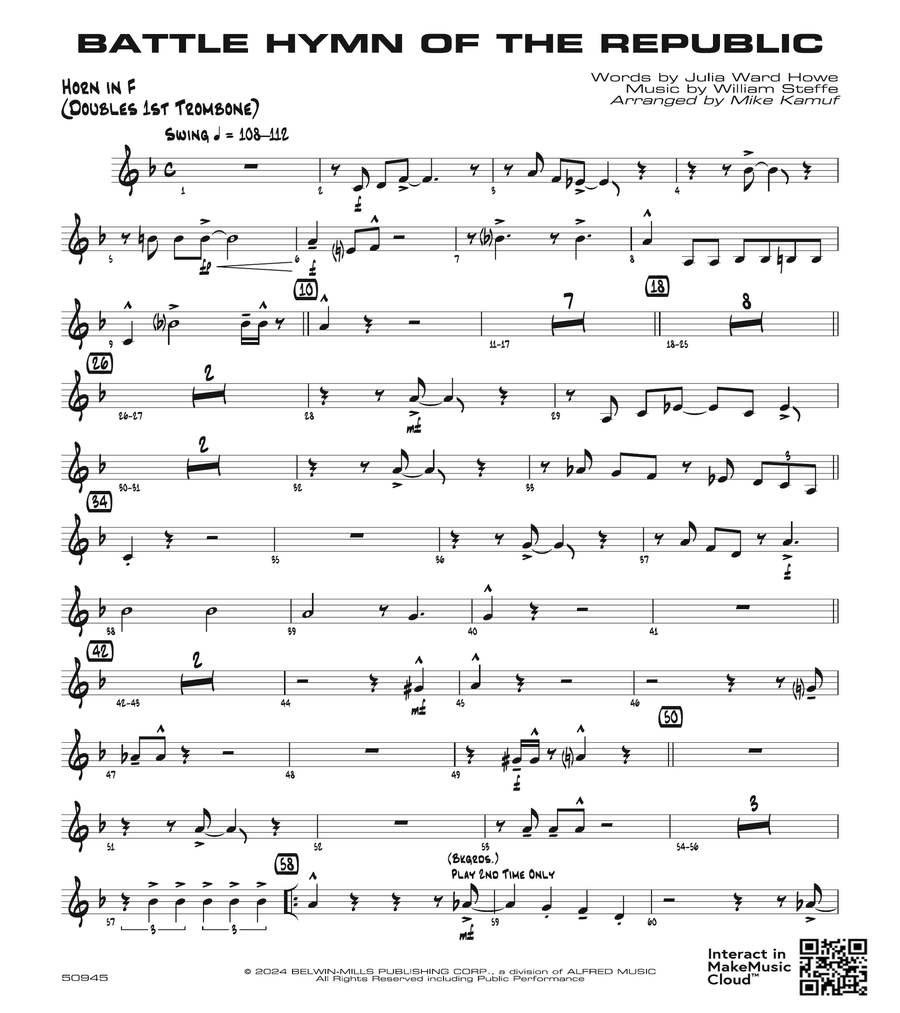 Battle Hymn of the Republic: 1st F Horn Horn scores gallery preview page 1