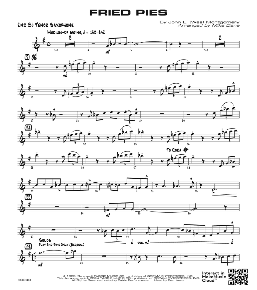 Fried Pies: 2nd B-flat Tenor Saxophone Tenor Saxophone scores gallery preview page 1