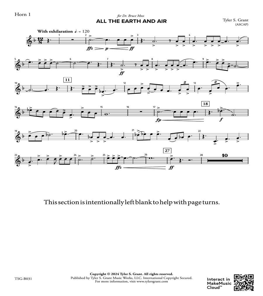 All the Earth and Air: 1st F Horn Horn scores gallery preview page 1