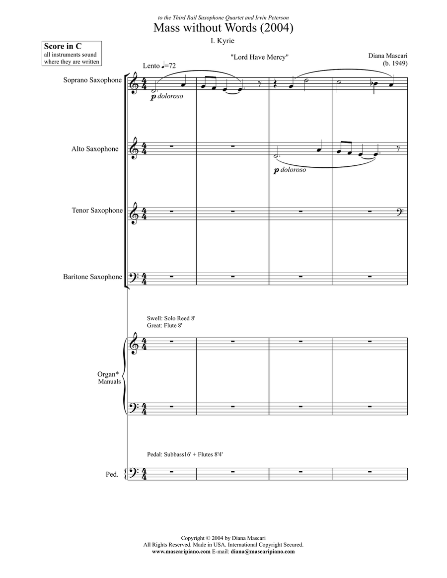 Mass Without Words for Saxophone Quartet and Pipe Organ Saxophone Quartet scores gallery preview page 2