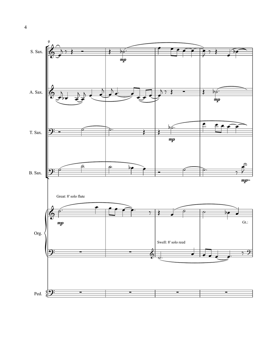 Mass Without Words for Saxophone Quartet and Pipe Organ Saxophone Quartet scores gallery preview page 4