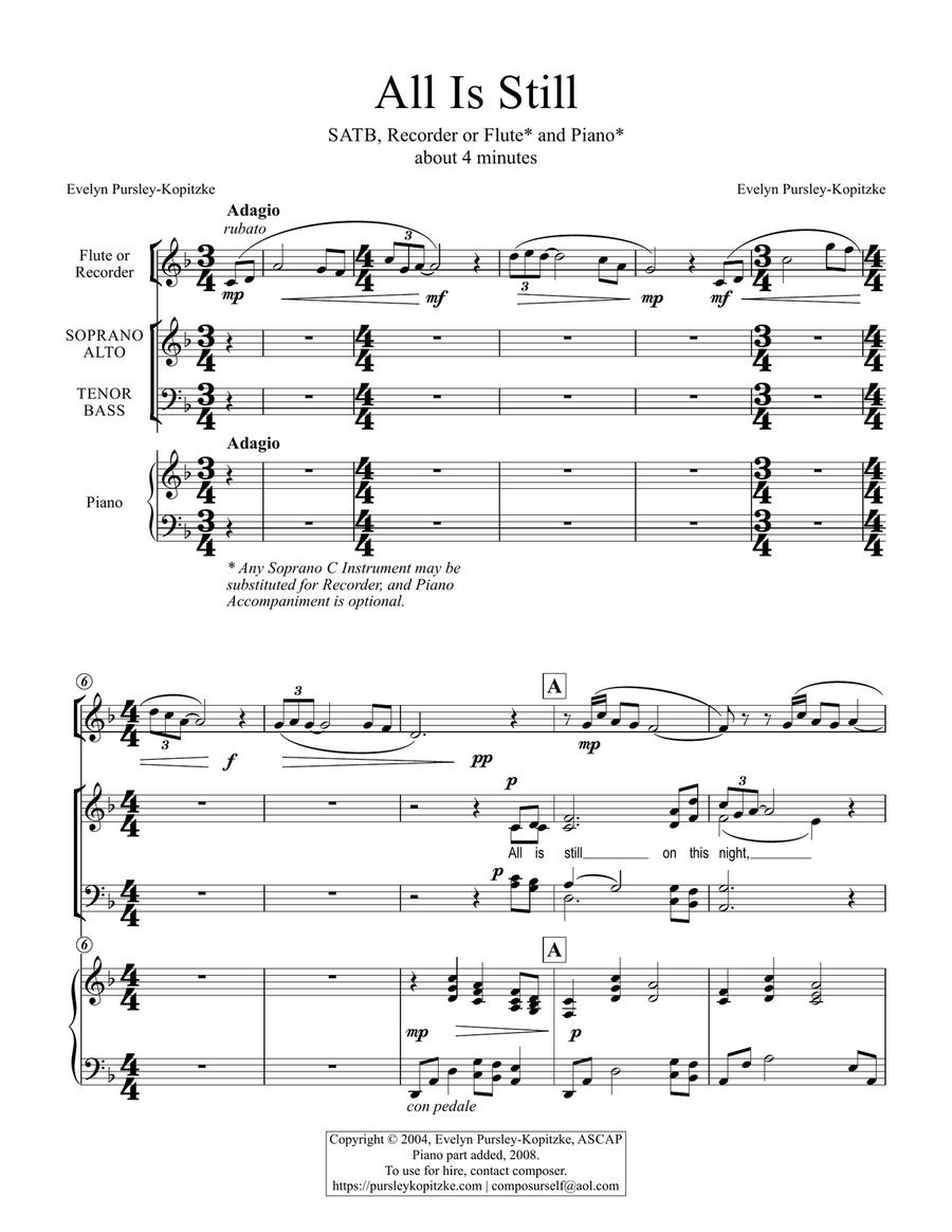 All Is Still, SATB, div, Piano and Flute Divisi scores gallery preview page 2