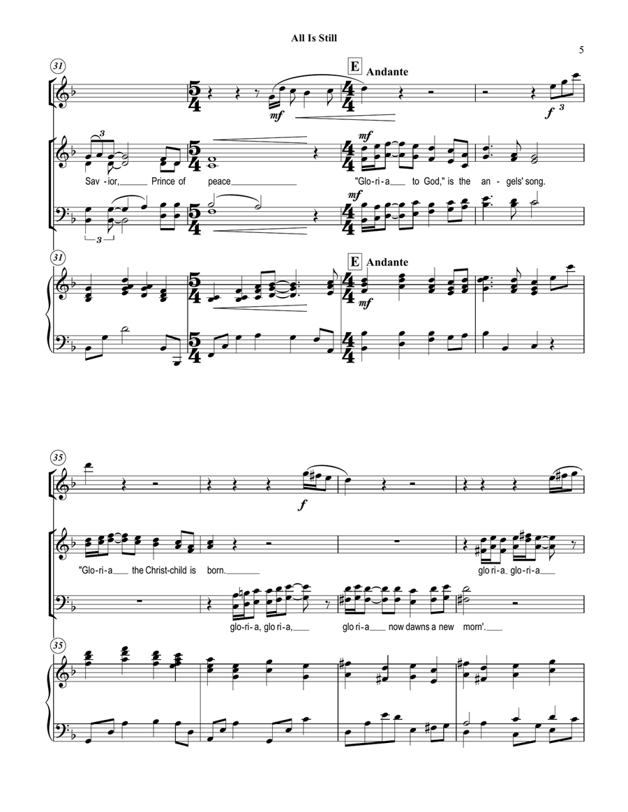 All Is Still, SATB, div, Piano and Flute Divisi scores gallery preview page 5