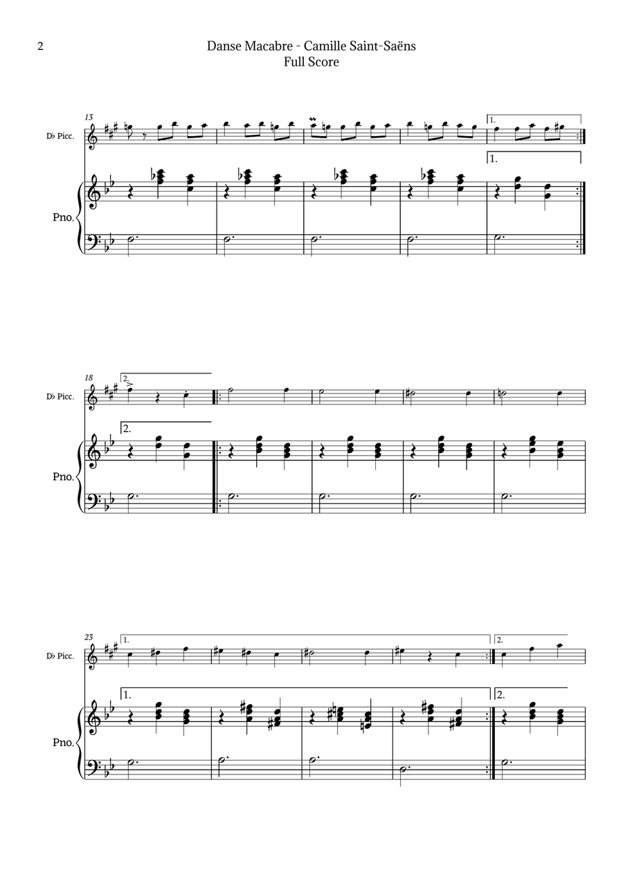 Danse Macabre by Saint-Saëns for D♭ Piccolo and Piano Chamber Music scores gallery preview page 2