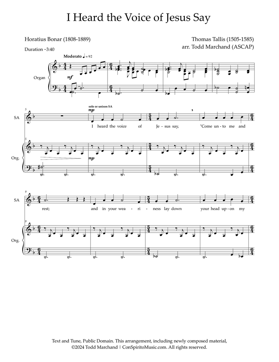 I Heard the Voice of Jesus Say — SATB voices, organ 4-Part scores gallery preview page 2