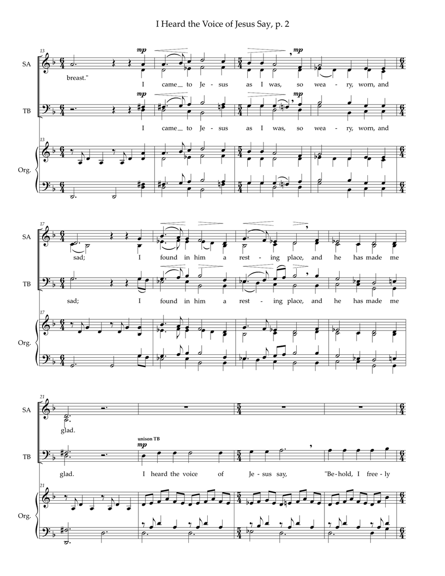 I Heard the Voice of Jesus Say — SATB voices, organ 4-Part scores gallery preview page 3