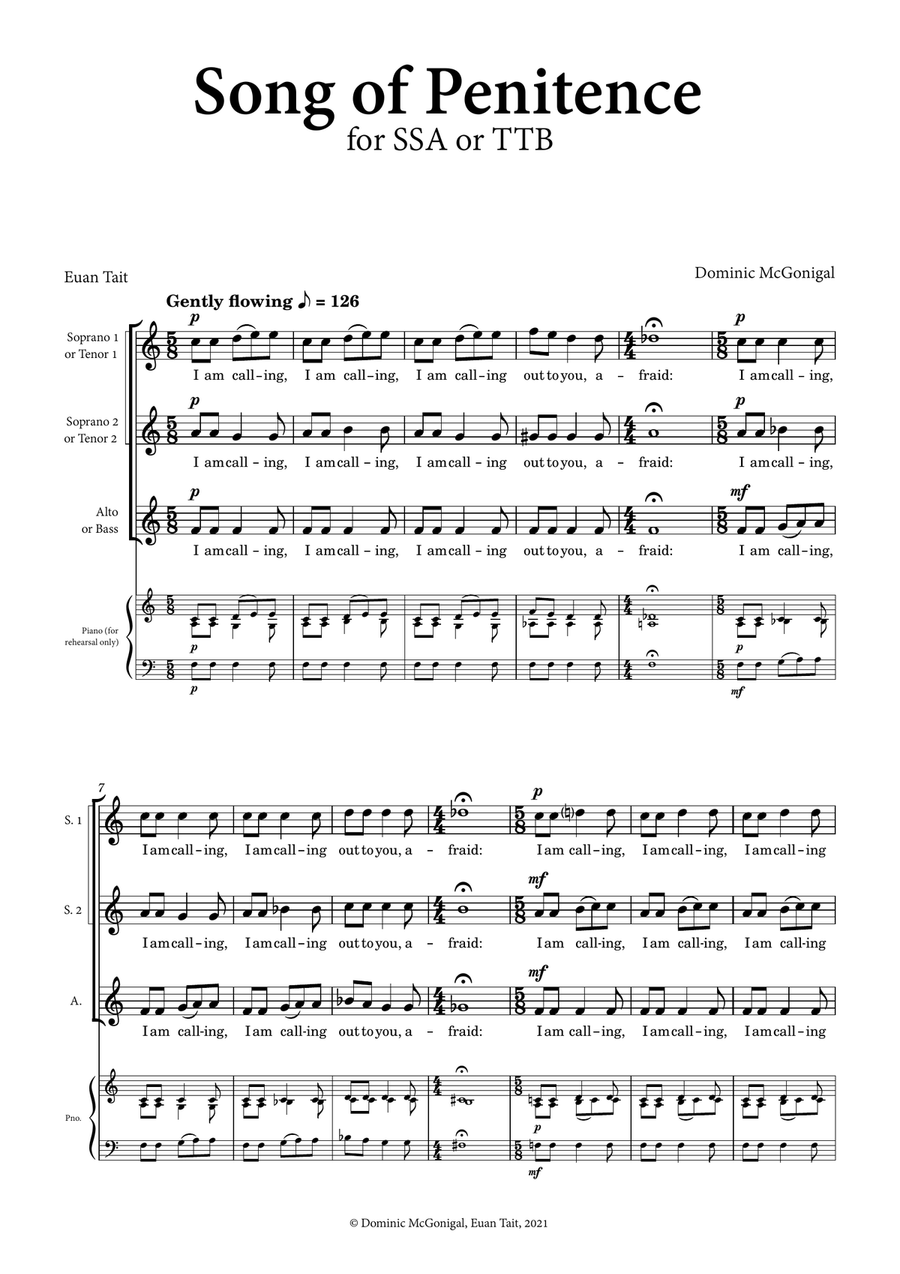 Song Of Penitence for SAB, SSA, TBB or ATB SSA scores gallery preview page 4