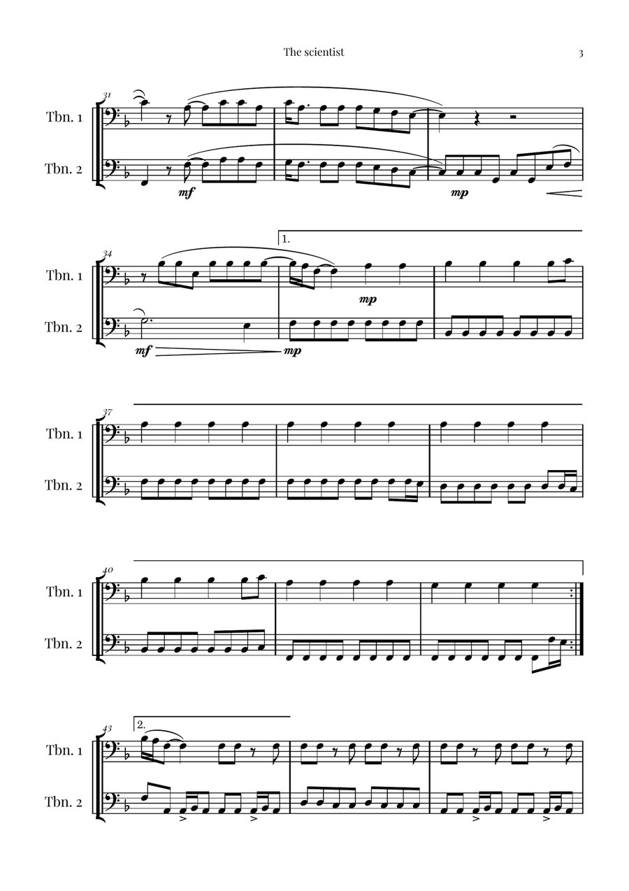 The Scientist Trombone Duet scores gallery preview page 3