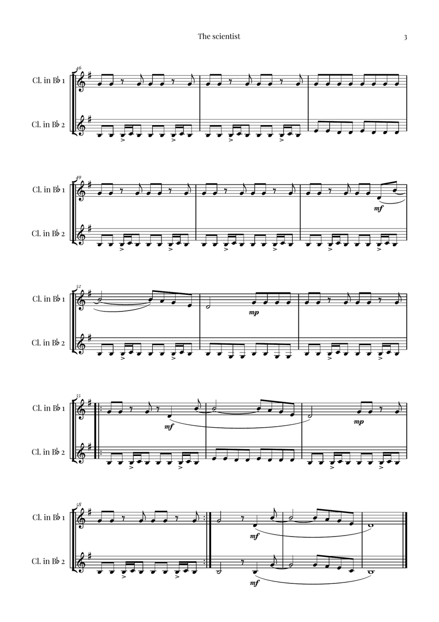 The Scientist Clarinet Duet scores gallery preview page 3