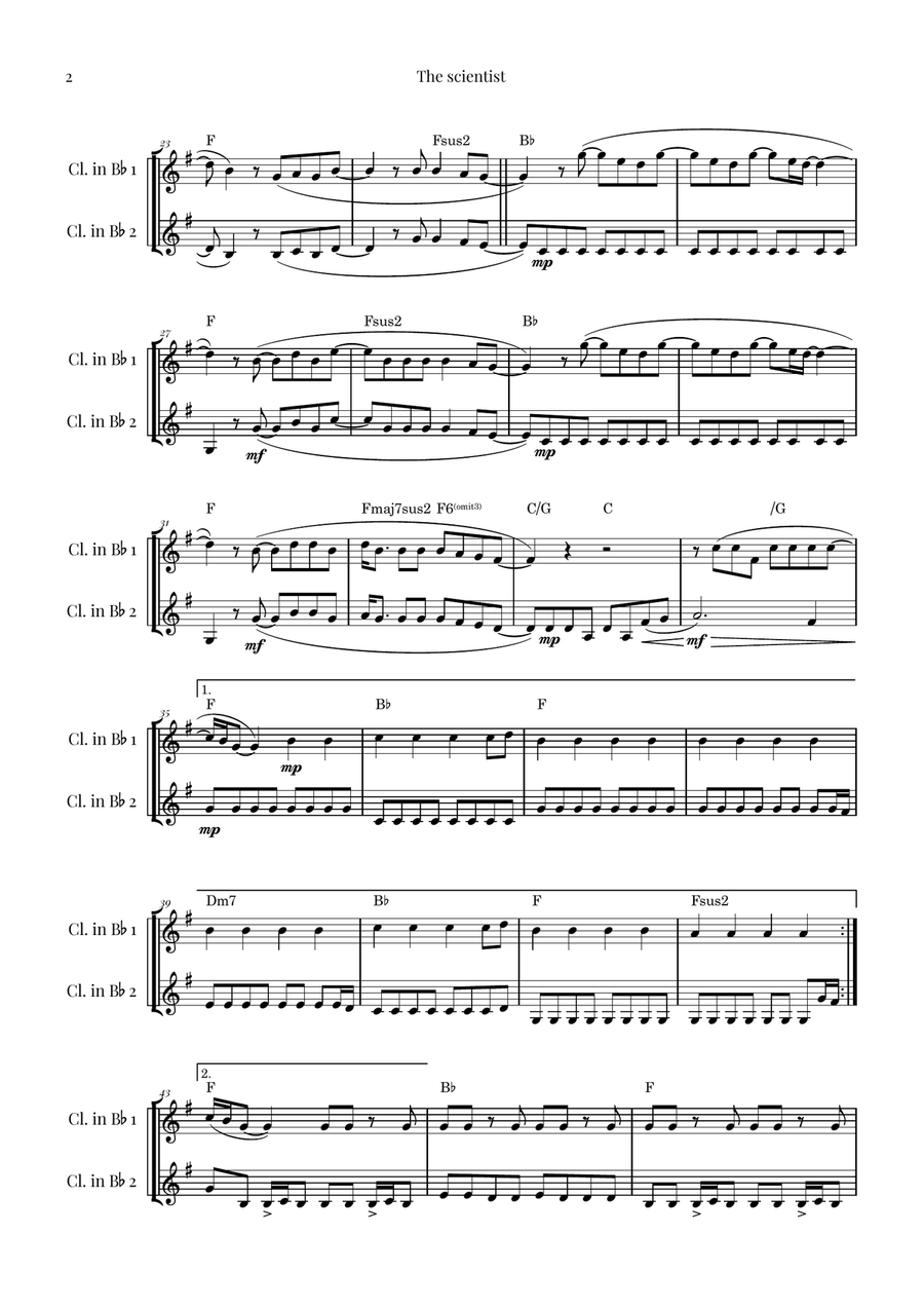 The Scientist Clarinet Duet scores gallery preview page 2