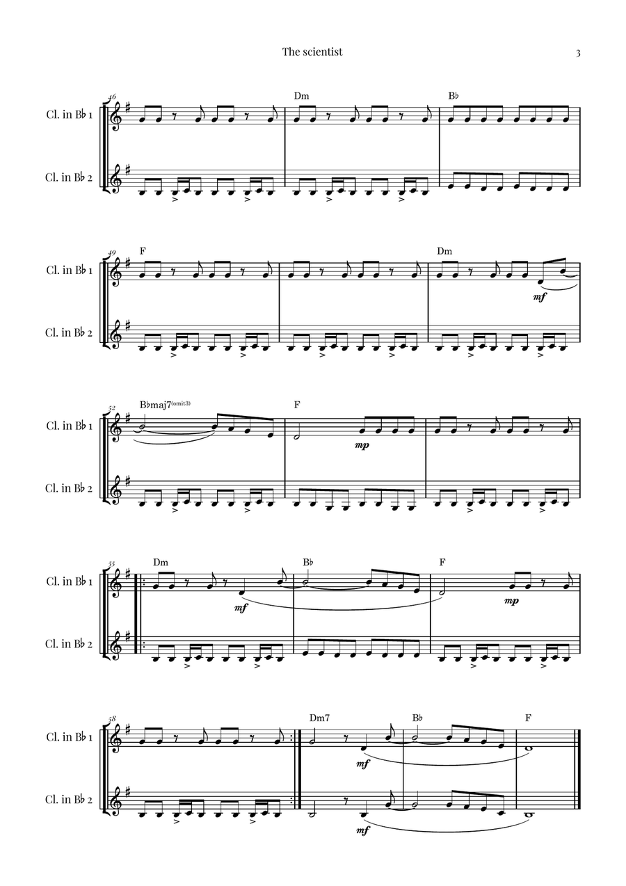 The Scientist Clarinet Duet scores gallery preview page 3