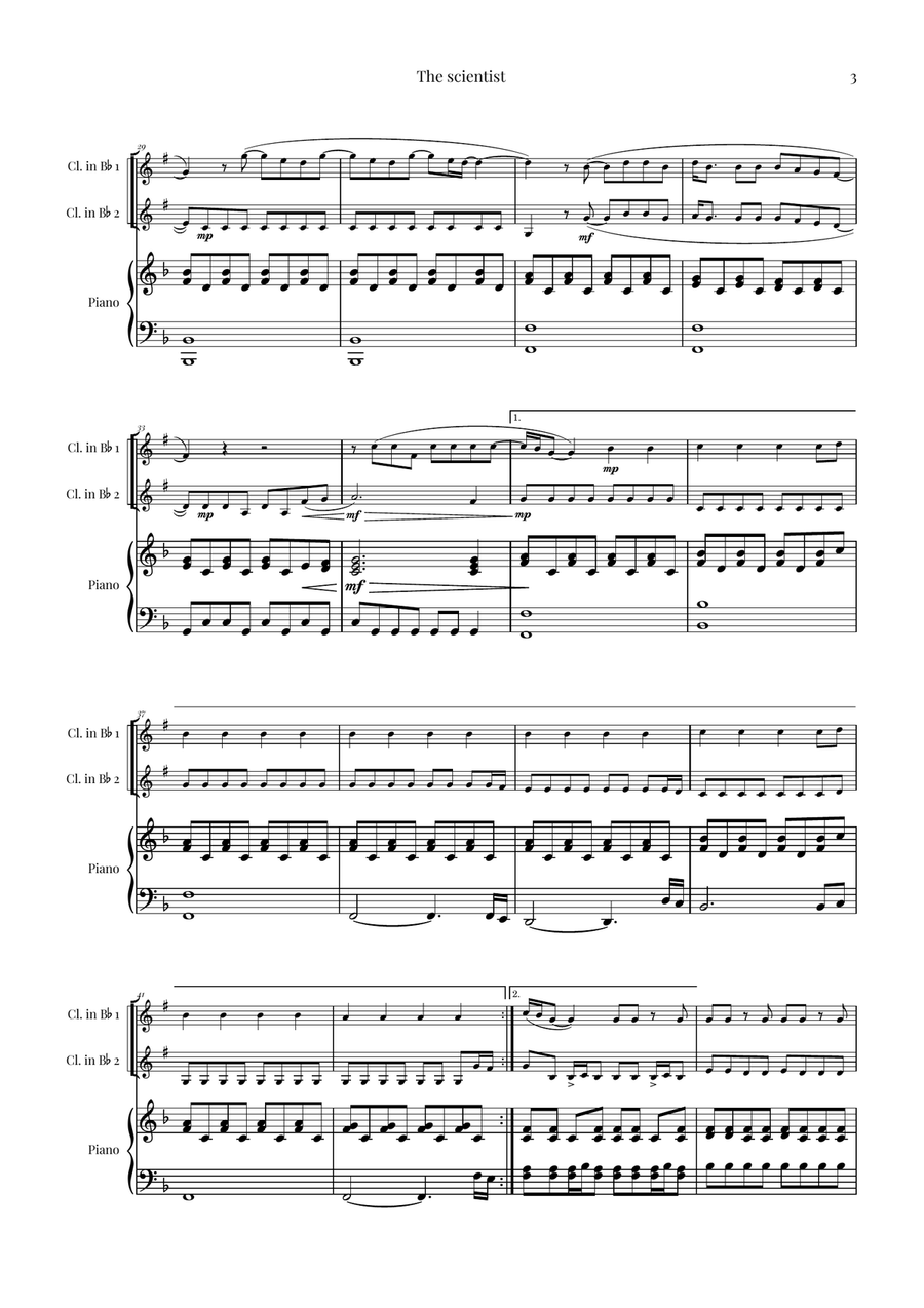 The Scientist Clarinet Duet scores gallery preview page 3
