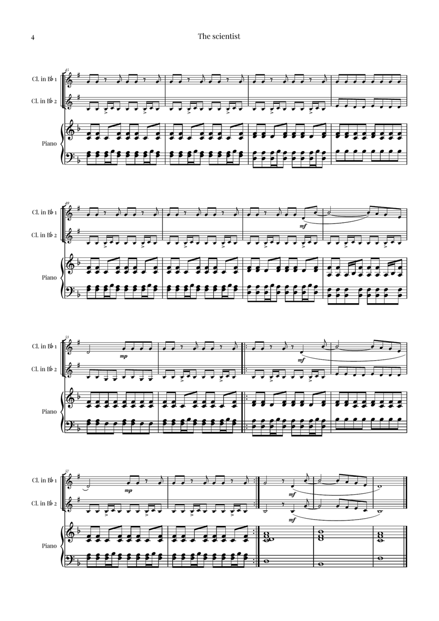 The Scientist Clarinet Duet scores gallery preview page 4