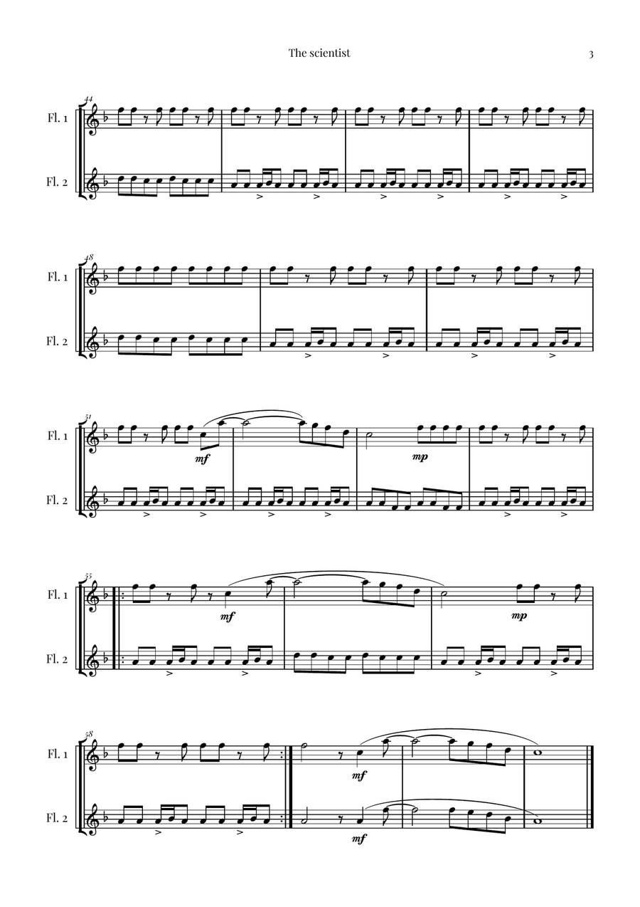 The Scientist Flute Duet scores gallery preview page 3