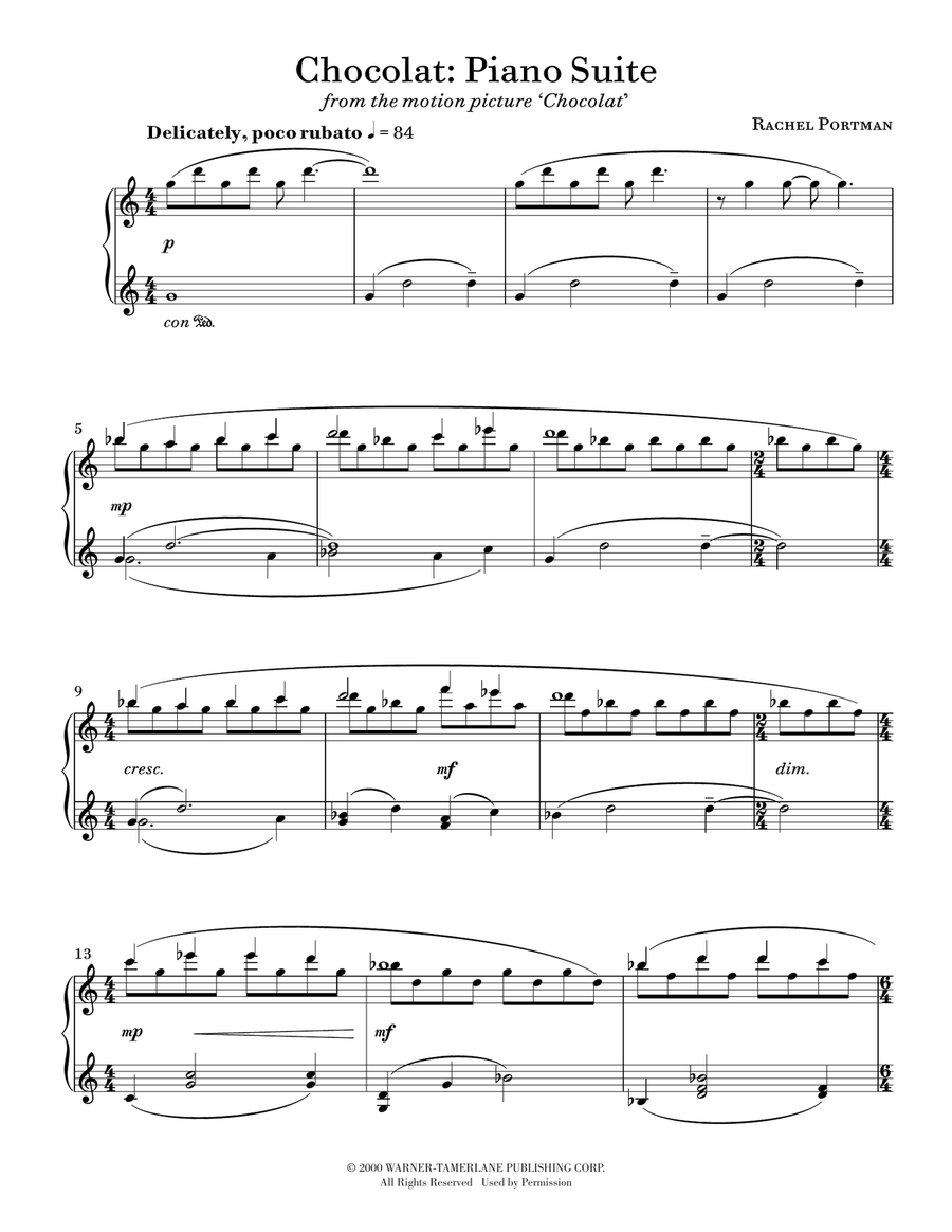 Chocolat (Piano Suite) (from Chocolat) Piano Solo scores gallery preview page 1