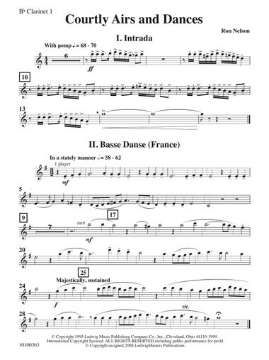 Courtly Airs and Dances - Clarinet 1