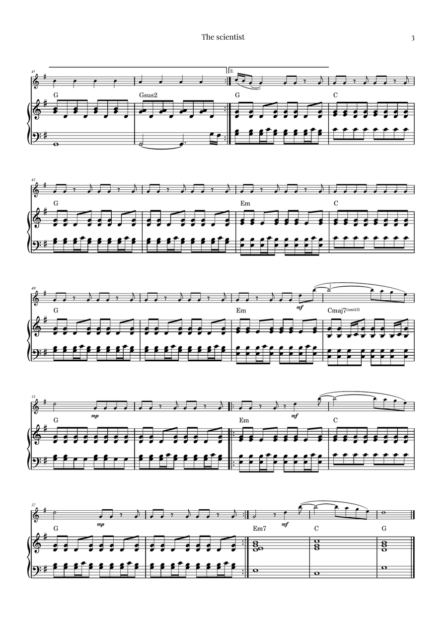 The Scientist Violin Solo scores gallery preview page 3