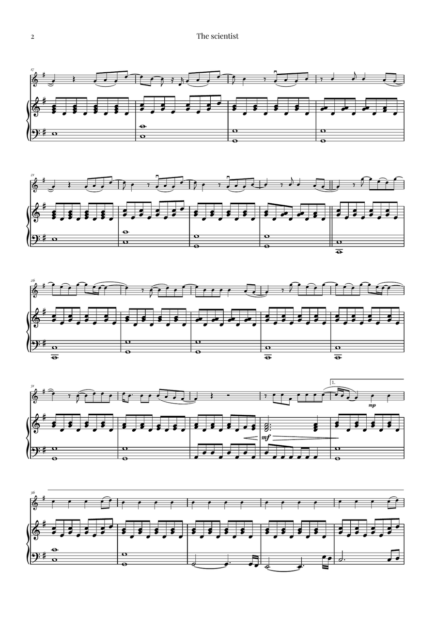 The Scientist Violin Solo scores gallery preview page 2