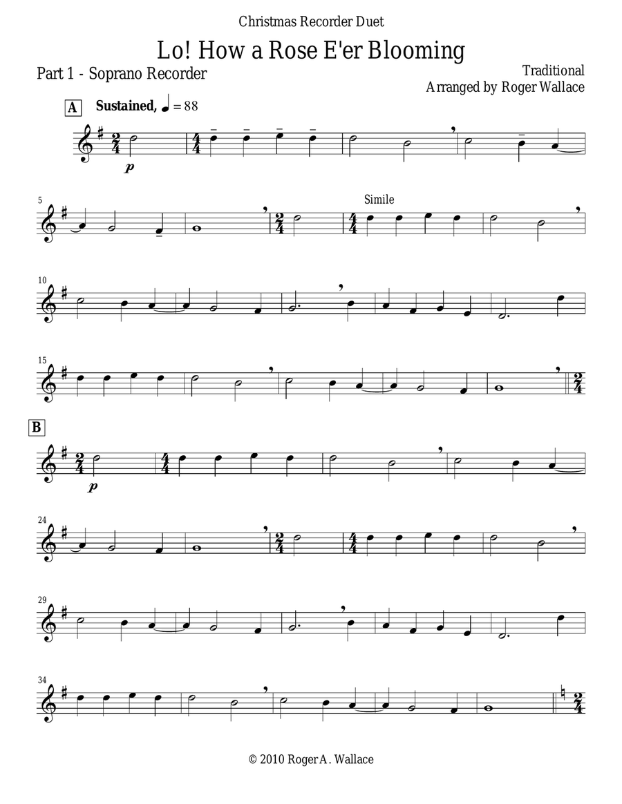 Lo! How a Rose E'er Blooming (Recorder Duet) Woodwind Duet scores gallery preview page 4