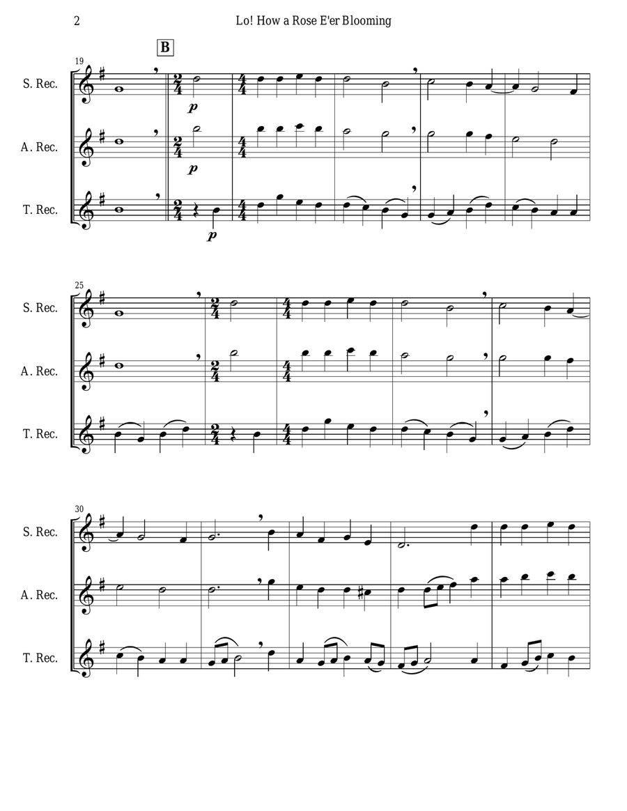 Lo! How a Rose E'er Blooming (Recorder Trio) Soprano Recorder scores gallery preview page 2