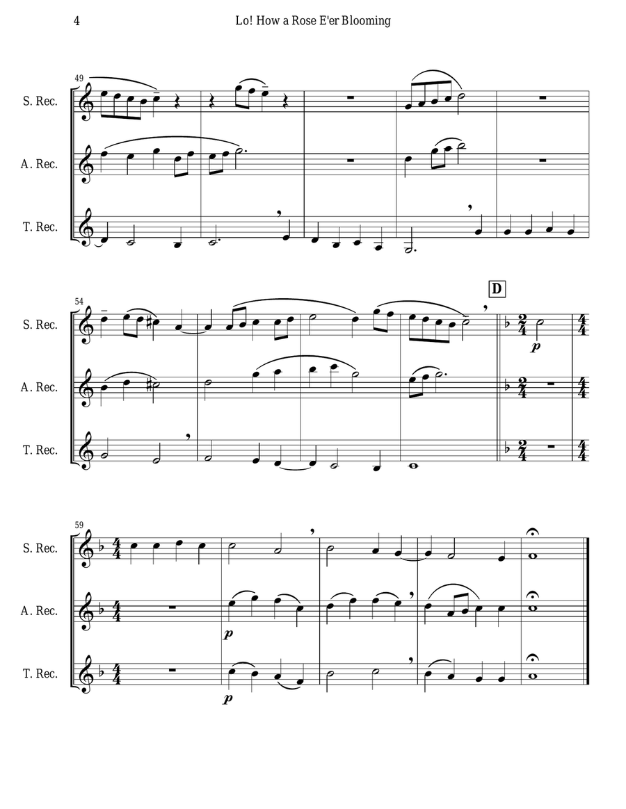 Lo! How a Rose E'er Blooming (Recorder Trio) Soprano Recorder scores gallery preview page 4