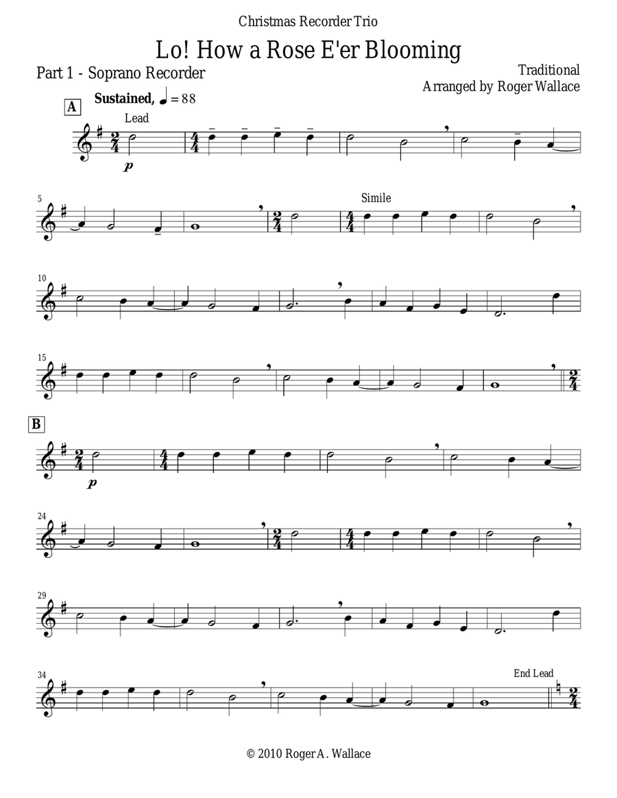 Lo! How a Rose E'er Blooming (Recorder Trio) Soprano Recorder scores gallery preview page 5